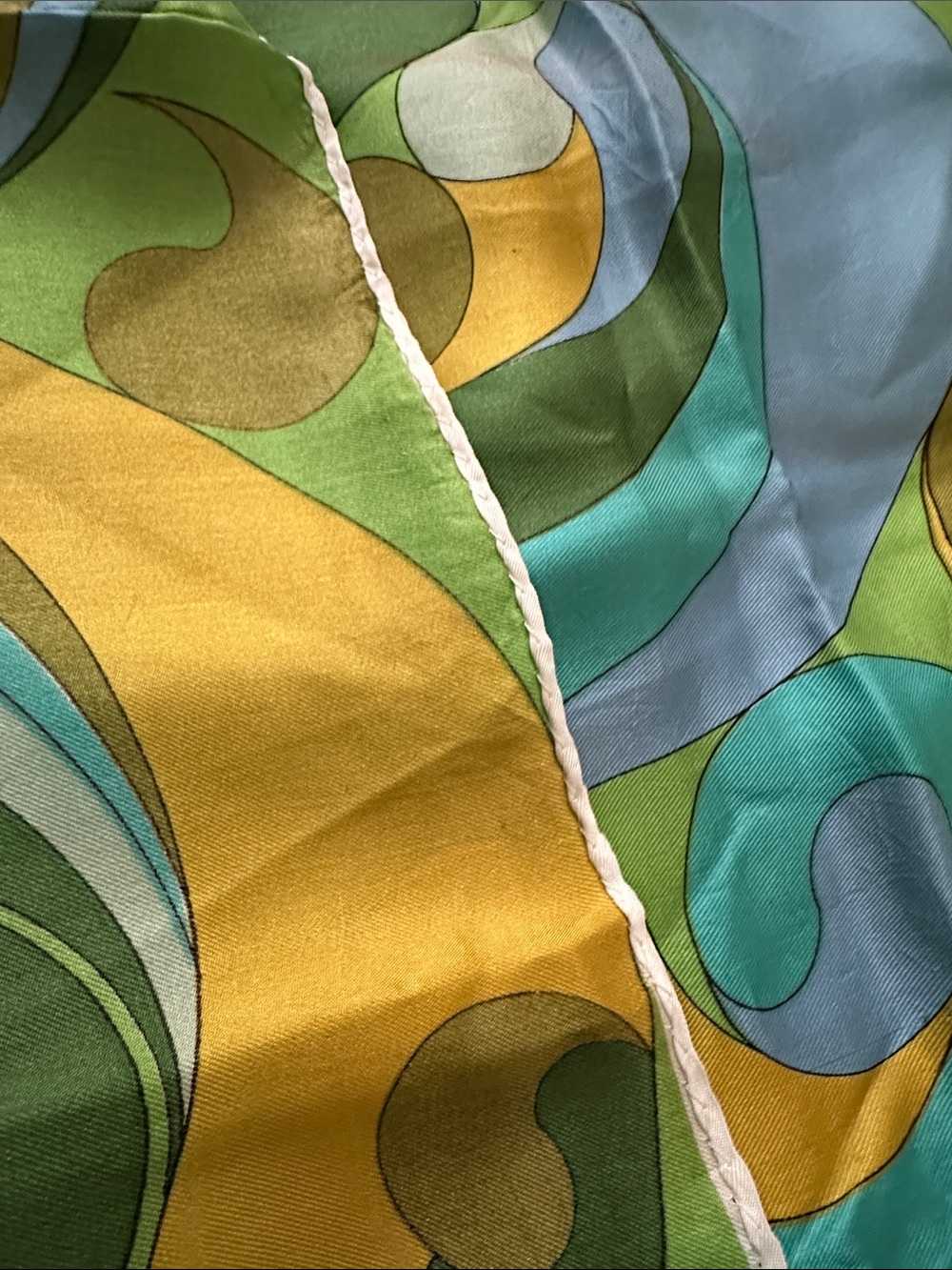 Vintage 1960s 70s Italian Style Paisley Scarf 28” Square Green Blue Abstract - Picture 3 of 4